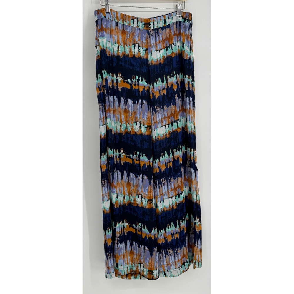 GB Gianni Bini Womens Wide Leg Pants Large Blue Orange Abstract Ikat